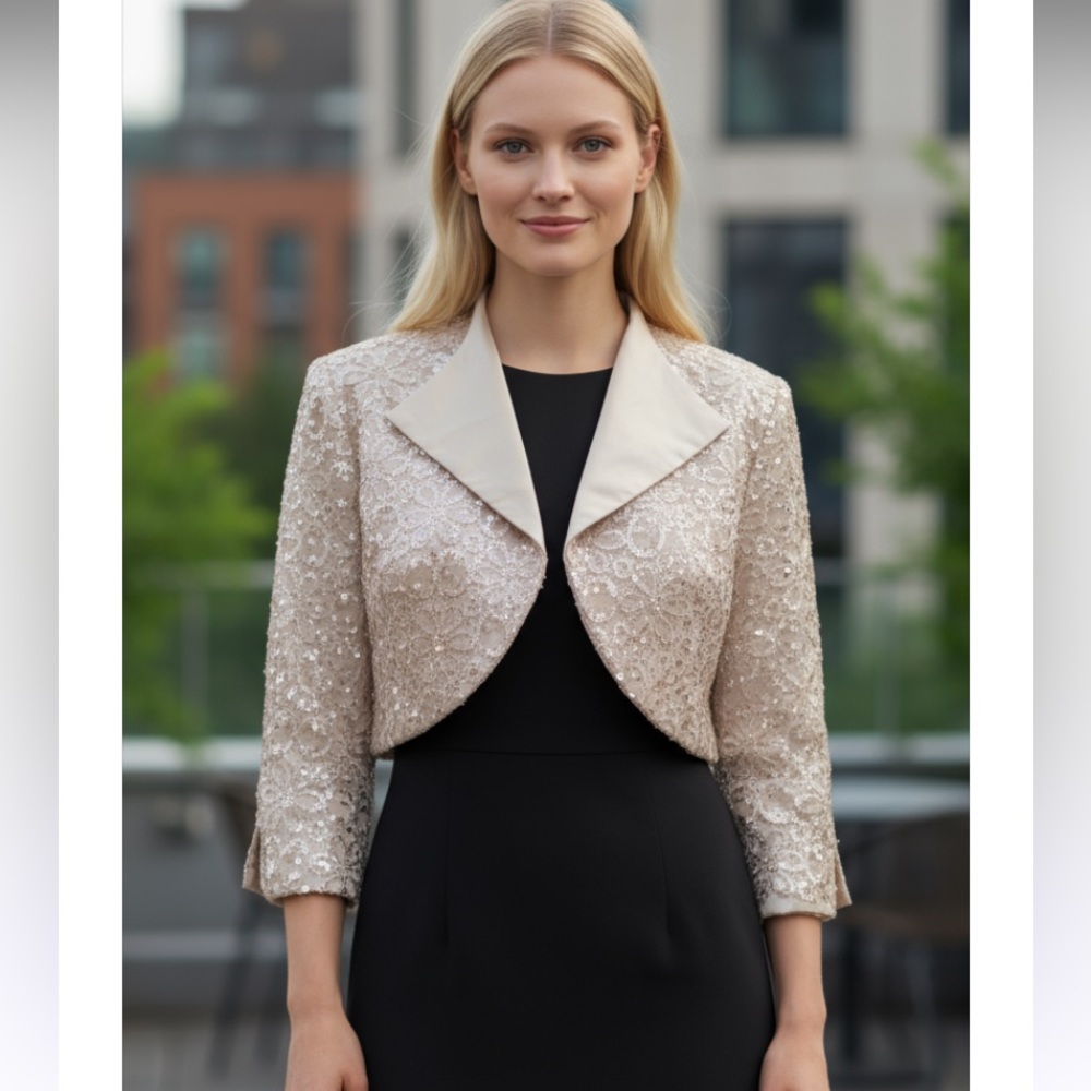 R & M Richards Cream Lace Sequence Jacket size 10